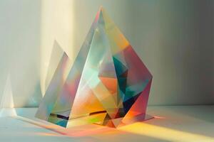 Light refracting through glass prism creating colorful rainbow effect photo