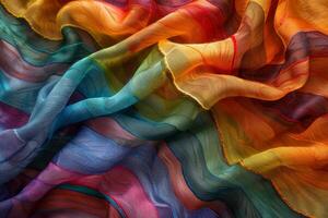 Colorful chiffon fabric flowing in abstract waves photo