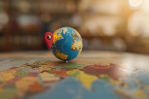 Globe showing location on map with pin pointing photo