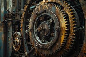 Old rusty gears showing their age in an abandoned factory photo