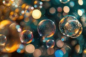 Soap bubbles floating on a sparkling festive background photo