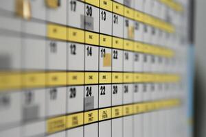 Planning board showing project management with dates and deadlines photo