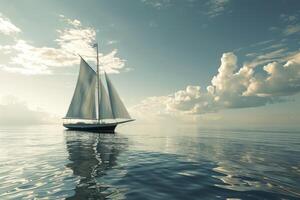 Classic sailboat sailing the ocean on a beautiful day with reflecting clouds photo