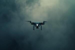 Drone flying with dramatic storm clouds in background photo