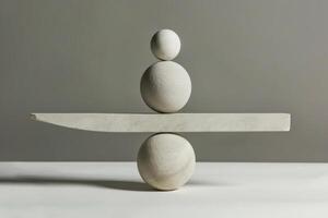 Balancing stones balancing on a seesaw representing harmony and balance photo