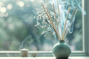 Aromatic reed diffuser filling room with pleasant scent photo