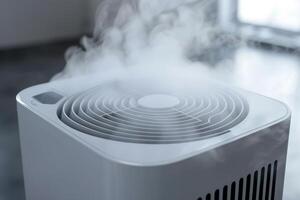 Modern air purifier operating in a bright room photo