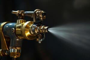 Industrial equipment spraying water with force on dark background photo