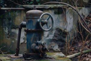 Old rusty industrial water pump being reclaimed by nature photo