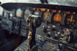 Airplane cockpit control stick showing age with peeling paint photo