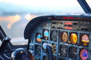 Airplane cockpit instruments showing time altitude and speed photo