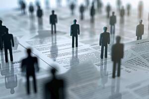 Crowd of applicants looking for a new job standing on contracts photo