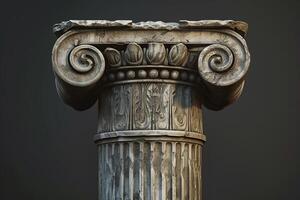 Ancient greek ionic order column standing tall against dark background photo