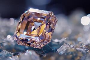 Large radiant cut diamond sparkling on crushed ice photo