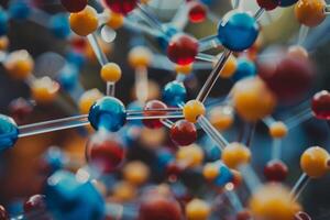 Molecular structure model showing colorful atoms connecting photo