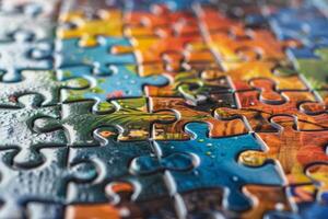 Colorful jigsaw puzzle being solved showing concept of problem solving photo