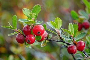 Bearberry shrub displaying ripe red berries in autumn photo