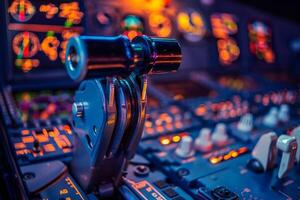 Throttle control lever standing out in airplane cockpit photo
