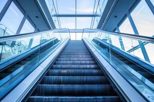 Modern empty escalator going up in a building photo