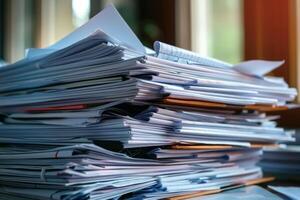 Stack of paperwork representing administrative burden increasing exponentially photo