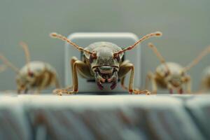 Longhorn beetle posing on a white surface with its gang photo