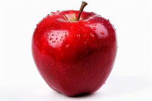 Red apple covered with water droplets on white background photo