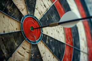 Dart hitting a target on dartboard showing concept of success photo
