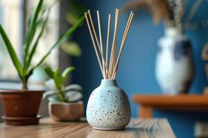 Aromatic reed diffuser filling room with pleasant scent photo