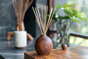 Aromatic reed diffuser filling room with pleasant scent photo