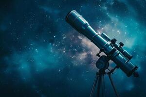 Telescope pointing at the starry sky on a clear night photo