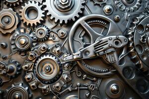 Metallic mechanism with many interlocking gears is working photo