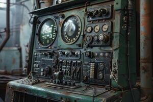 Old analog control panel showing time speed and altitude meters photo