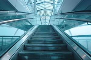 Escalator going up in modern building with glass canopy photo