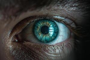 Human eye showing reflection of window looking outside photo