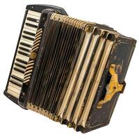 Old accordion with keys showing wear from enjoyable music making photo