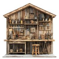 Old wooden workshop full of tools for crafting and creating photo