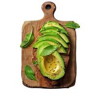 Healthy toast with sliced avocado and sesame seeds on wooden board photo