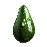 Fresh ripe green avocado with water drops isolated on white background photo