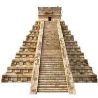 Ancient mayan pyramid reaching for the sky on white background photo