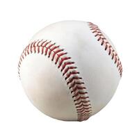 Classic worn leather baseball showing red stitching isolated on white background photo