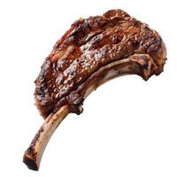 Grilled tomahawk steak floating on white background photo