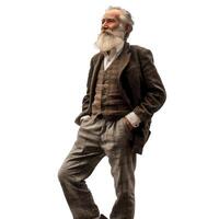 Stylish senior man with long white beard posing with hands in pockets photo