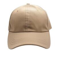Beige baseball cap displaying its stitching on white background photo
