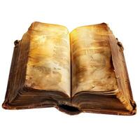 Ancient book glowing with magical power open on white background photo