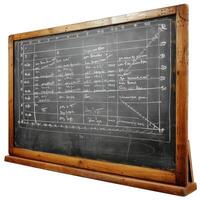 Old blackboard with calculations and notes isolated on white background photo