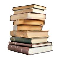 Stack of old and antique hardback books isolated on white background photo