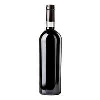 Full bottle of red wine standing on white background photo