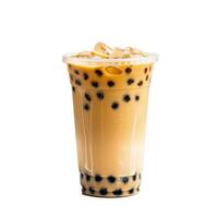 Refreshing beverage with tapioca pearls is covered with condensation photo
