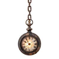 Old pocket watch hanging from a rusty chain showing five o'clock photo