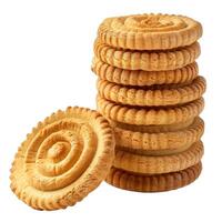 Stack of round cookies with spiral pattern on white background photo